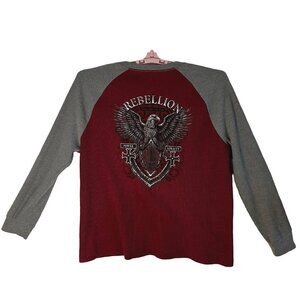 Rebellion Mens Y2K Rebel Thermal Shirt Size 2XL Grunge Garage Streetwear Eagle